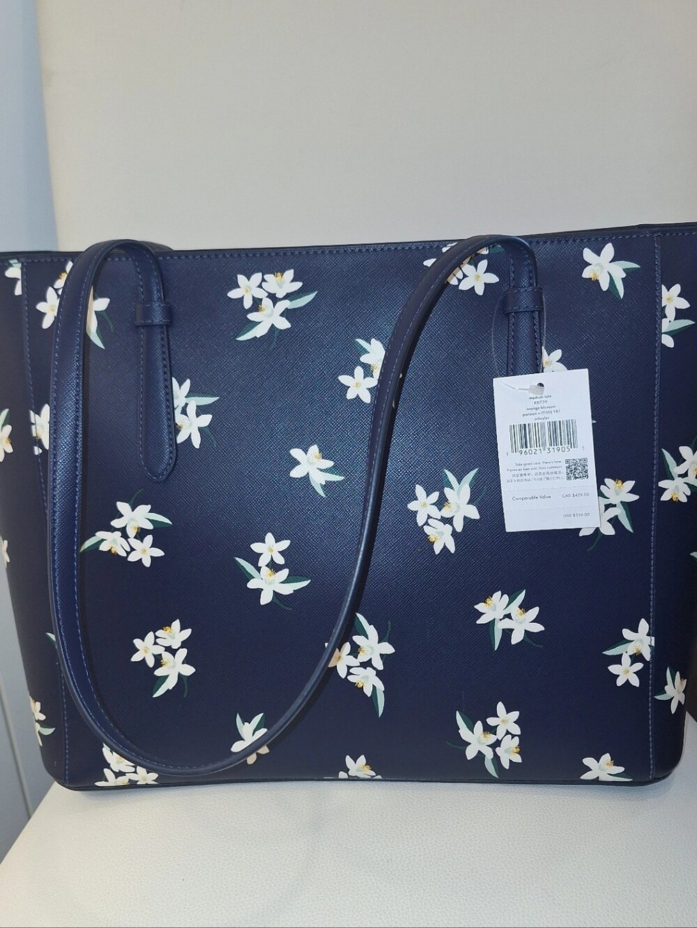 Kate Spade Navy Parisian Orange Blossom Floral Medium Leather Tote NWT - Picture 5 of 10
